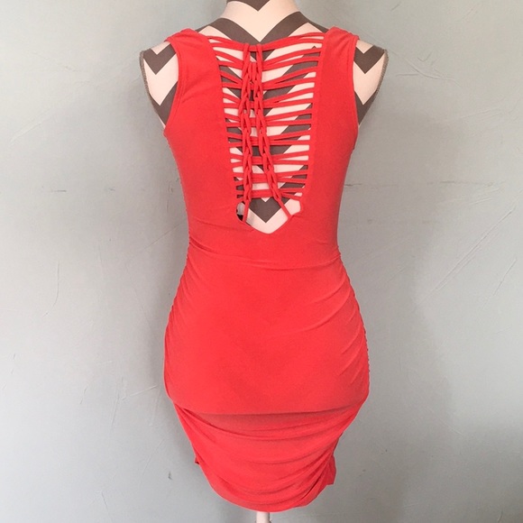 Lipstick Coral Bodycon Dress SZ Small - Picture 4 of 6